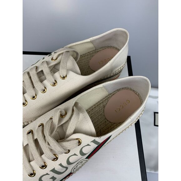 NIB Gucci Women's Platform Espadrilles with logo In White Size 38.5 - Picture 7 of 11